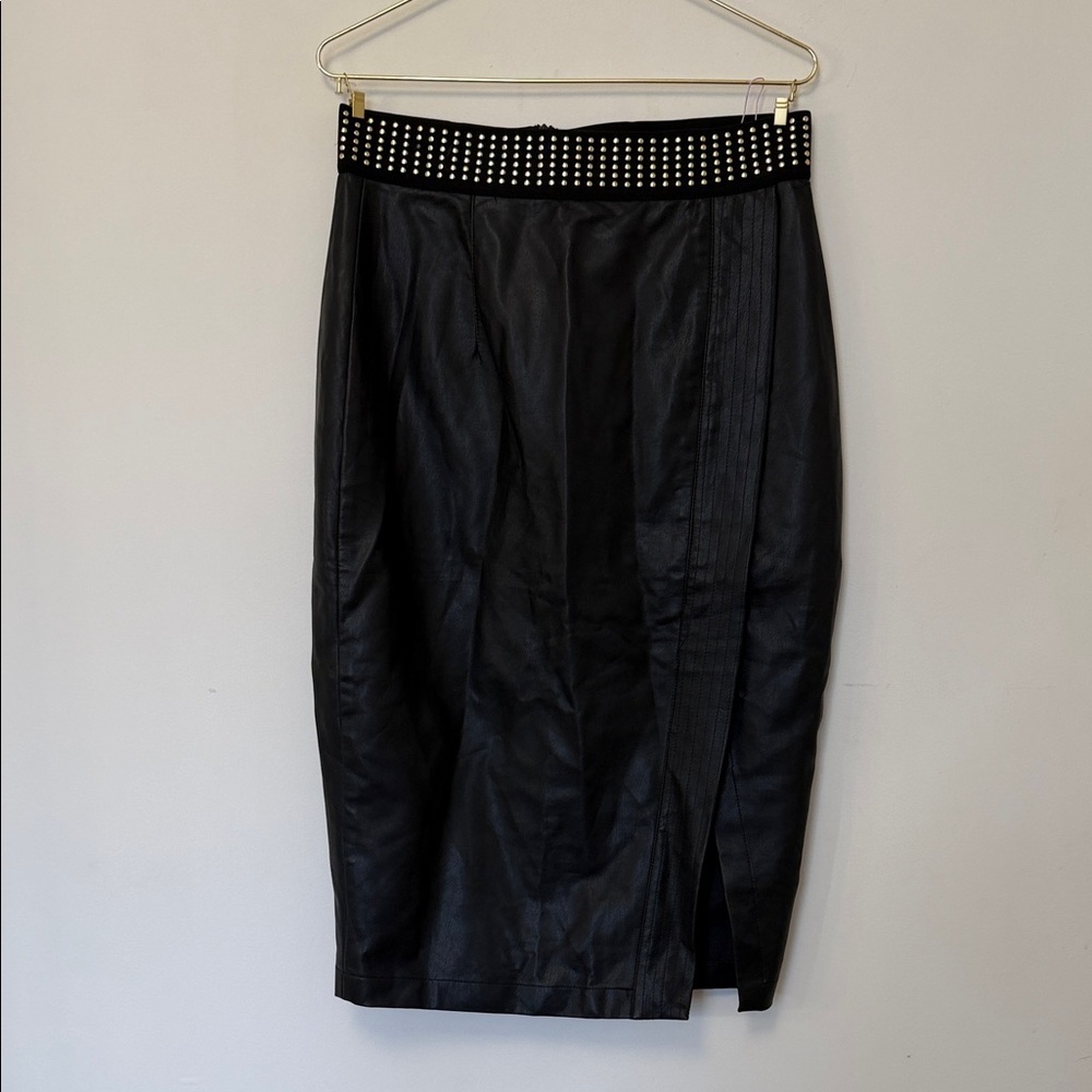 Revamped Black Studded Leather Look Women's Midi Pencil Skirt 🔥 29” Waist